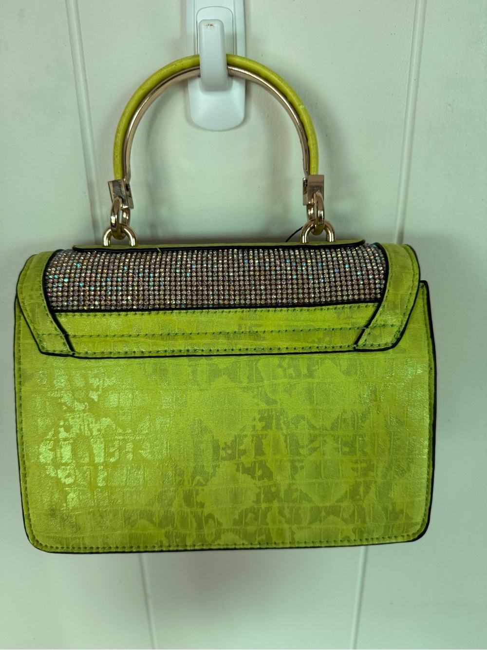Steve Madden Neon Lime Crystal-Front Mini Top Handle Bag - Picture 7 of 10